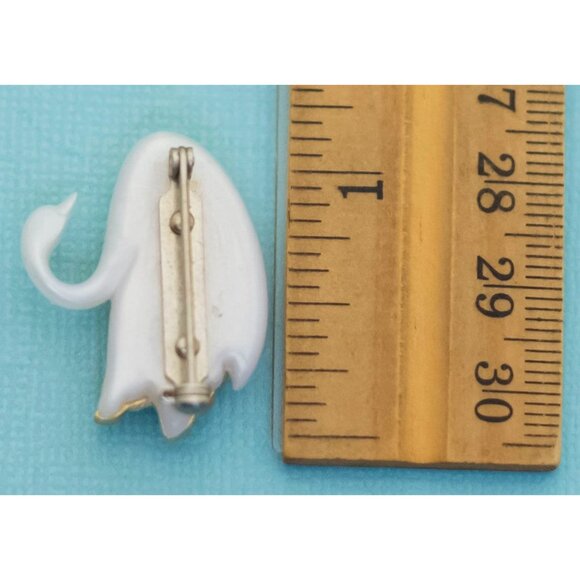 Vintage White Swan Gold Tone Wings Brooch by Avon - E32 - Picture 2 of 2